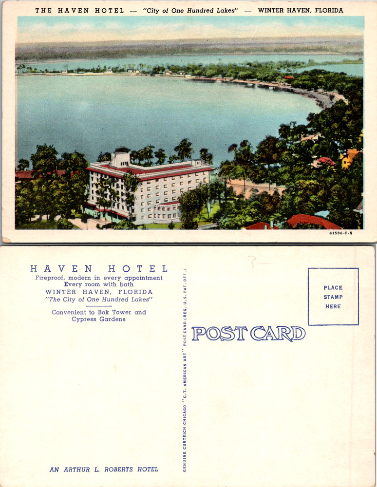 Winter Haven hotel Florida Old Vintage Postcard Lake Nautical Aerial View