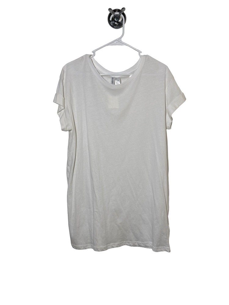 NWT Divided by H&M Women's White Cotton Jersey Short Sleeve Long T-Shirt S