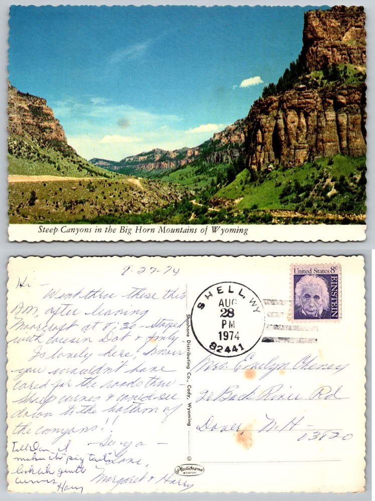 1974 Big Horn Mountains Wyoming Canyon Scenery Plastichrome Postcard