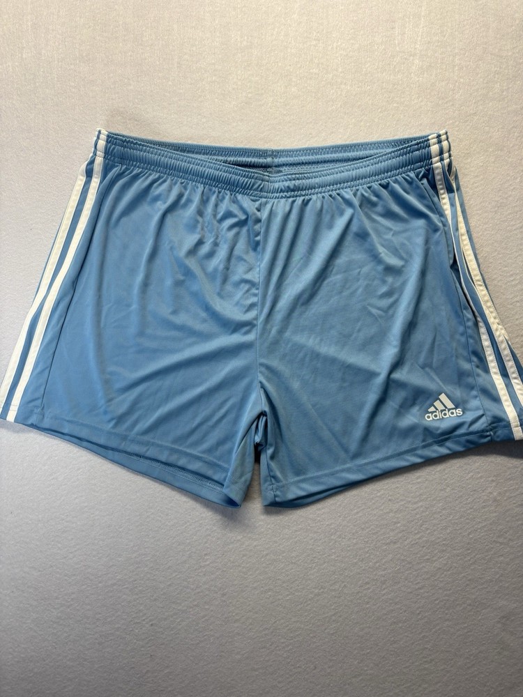 Adidas Women’s Athletic Soccer Shorts Light Blue 3-Stripe Drawstring Size XL
