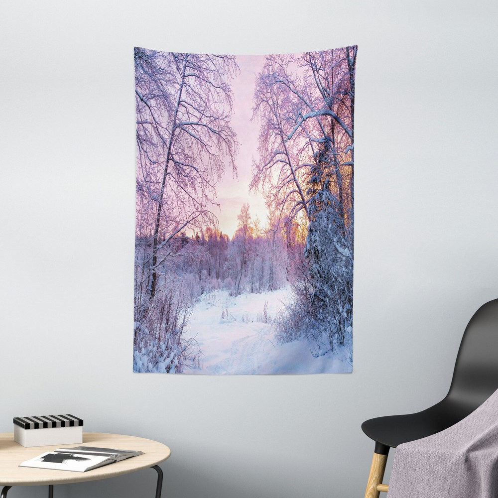 Landscape Tapestry Braches Snowy Sunset Print Wall Hanging Decor