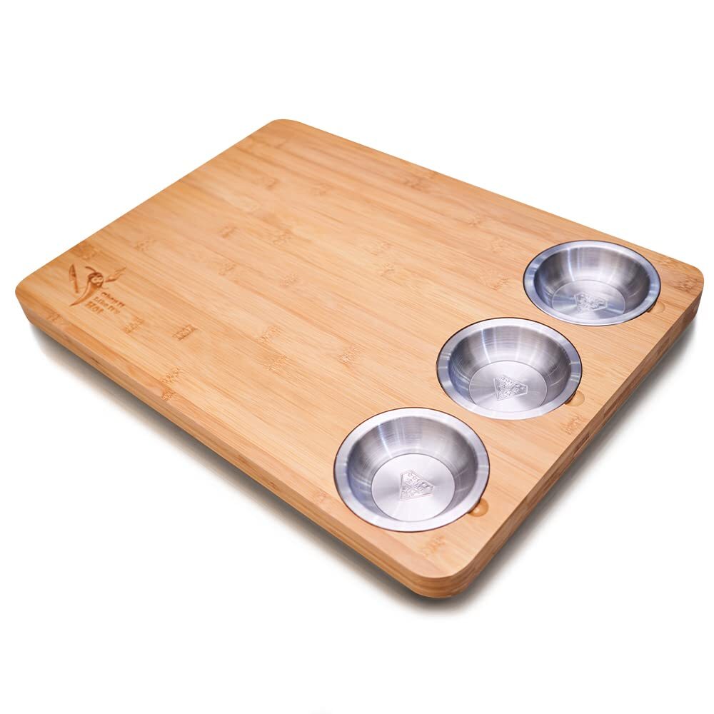 Extra Large Sustainable Bamboo Cutting Board For Kitchen With 3 Built In Stainle