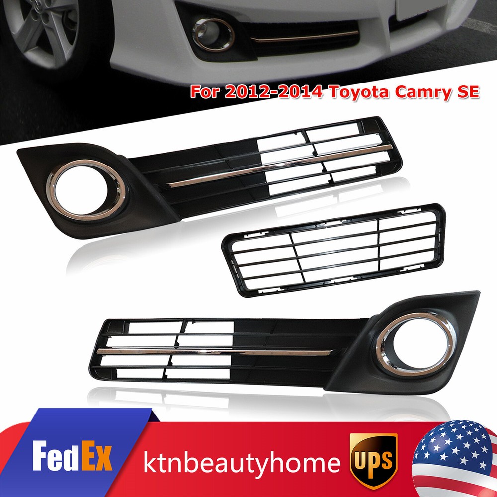 2012-2014 Toyota Camry SE 3PC Front Bumper Grille Fog Light Cover Trim Set