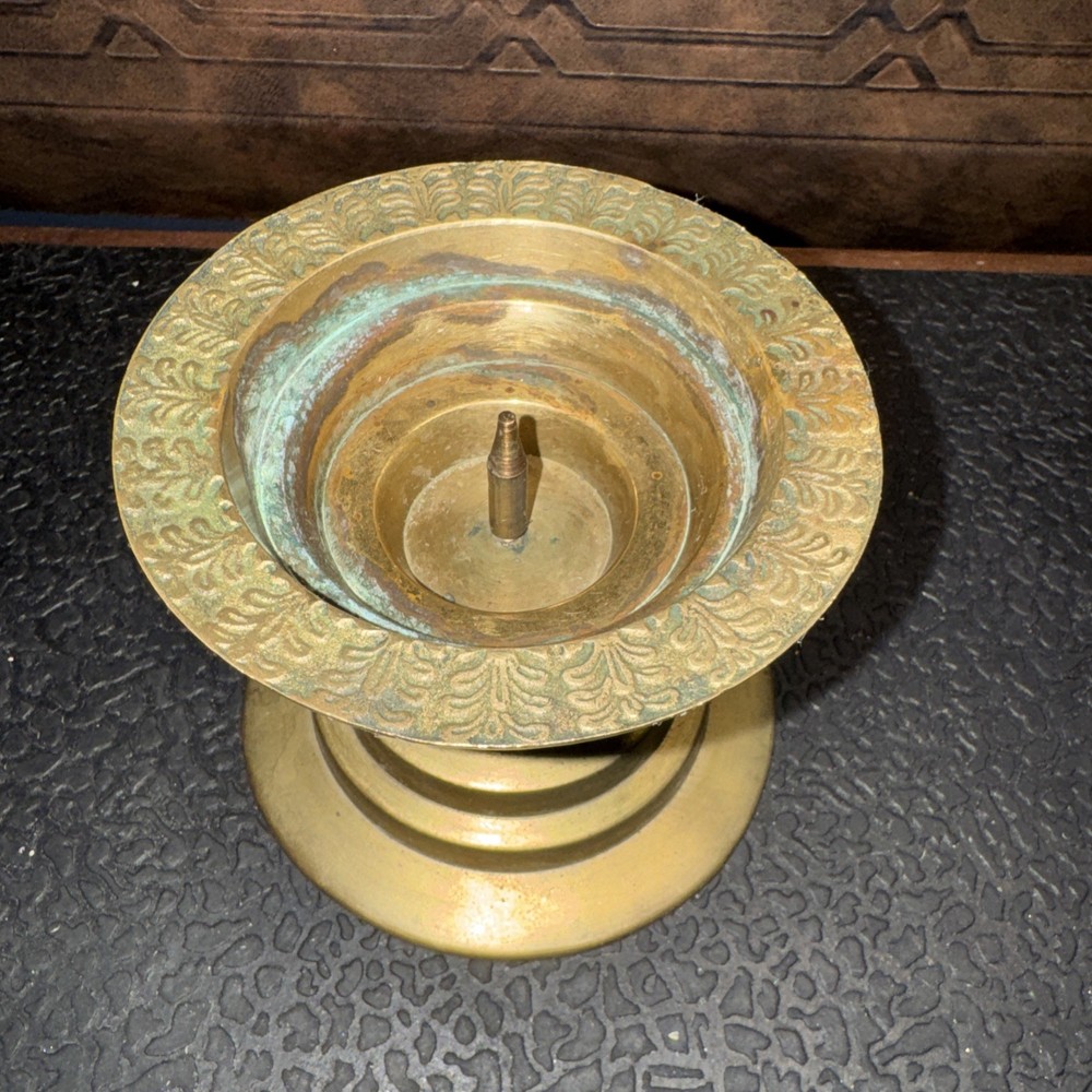 Vintage Solid Brass Pillar Candle Holder Reversible 3.5