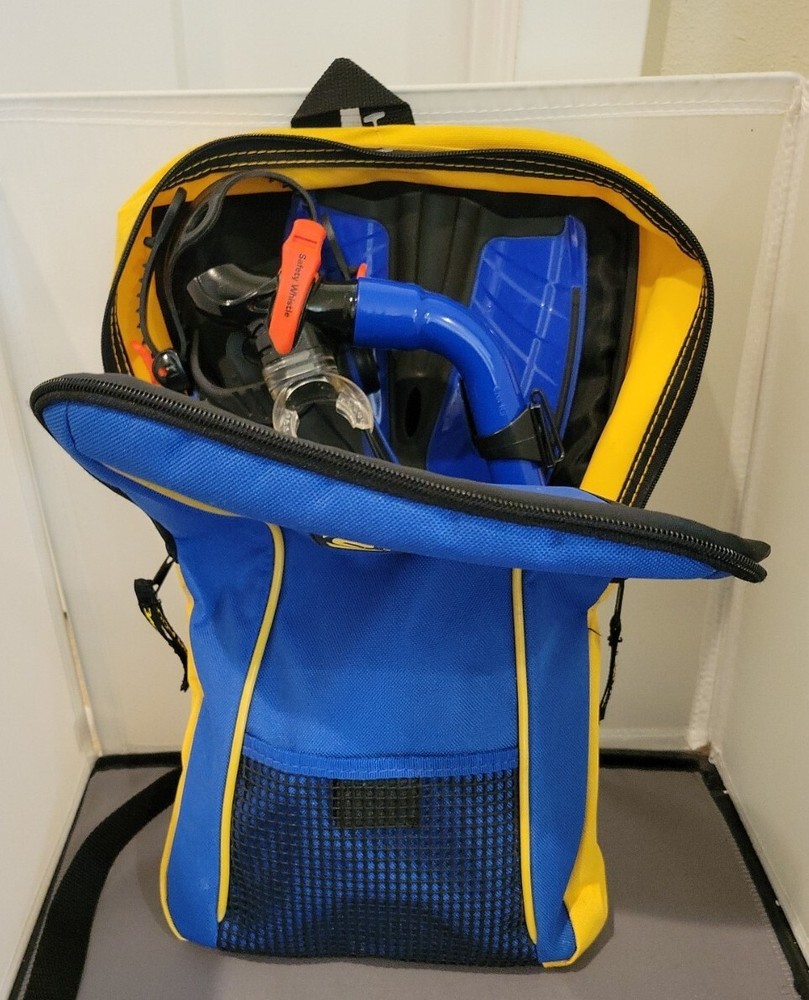 Body glove Achilles swim fins, goggles, snorkel & bag set Jr S/M 9-13 Blue NWOT-image