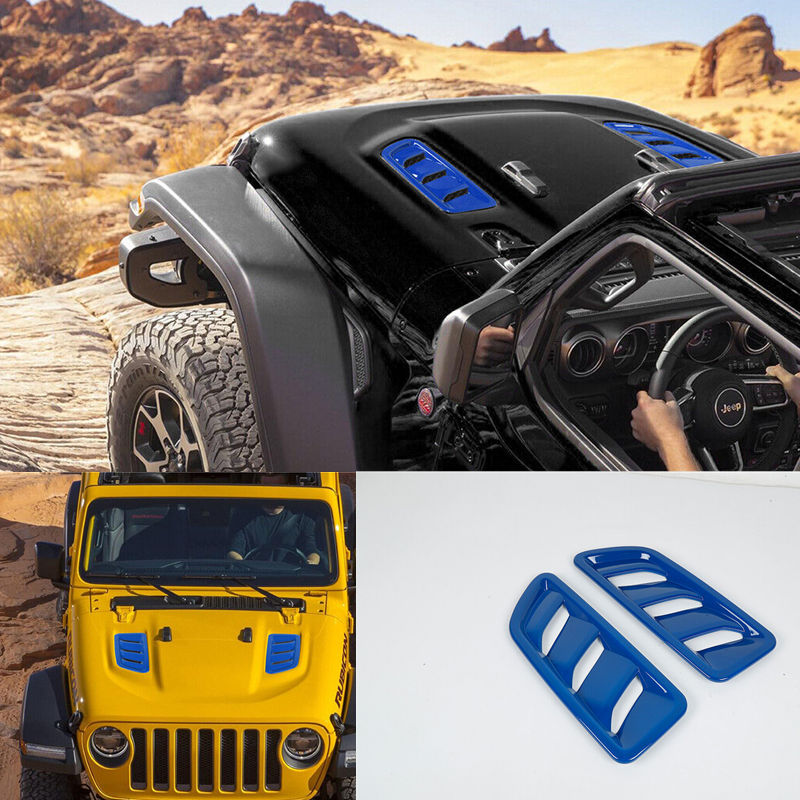 blue ABS Forged Hood Vent Cover Trim Frame 2pcs Fit For Jeep Wrangler JL 2018-23