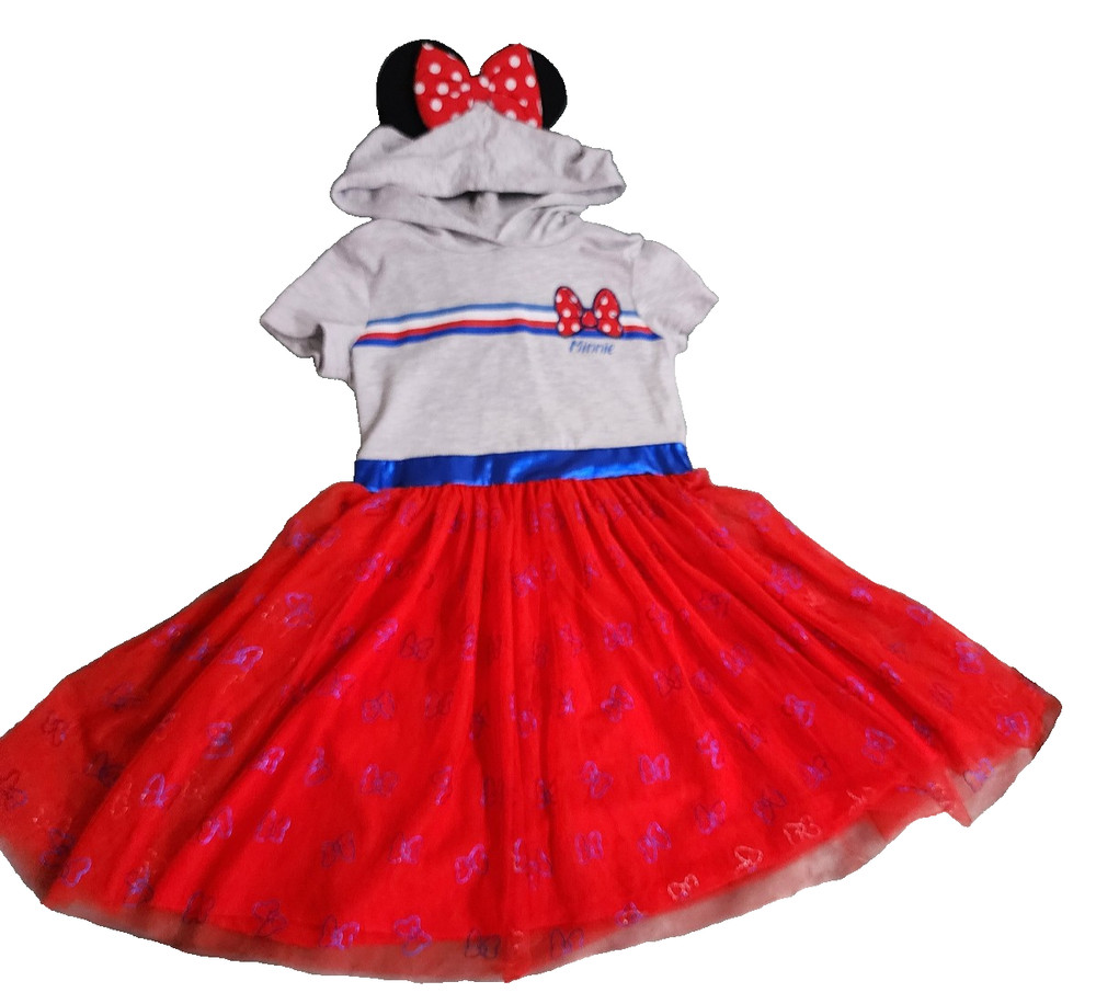 Disney Minnie Mouse girls size 8 gray hoodie dress. Red tulle skirt