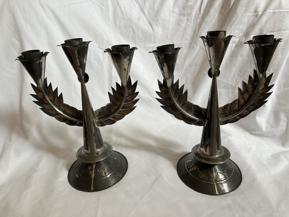 Vintage Metal 3 Light Candelabra Candle Holders Pair Gothic Style