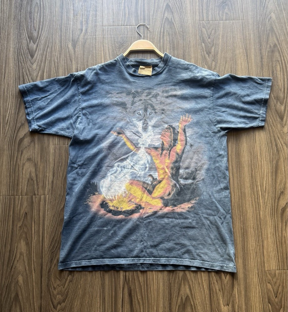 Vintage The Mountain Wolf Native Graphic T-Shirt XL 90s Nature Tee