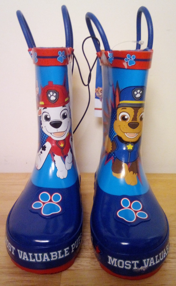NWT Paw Patrol Toddler Boys Rain Boots  Pull On Blue Red Sizes 5-6 & 7-8
