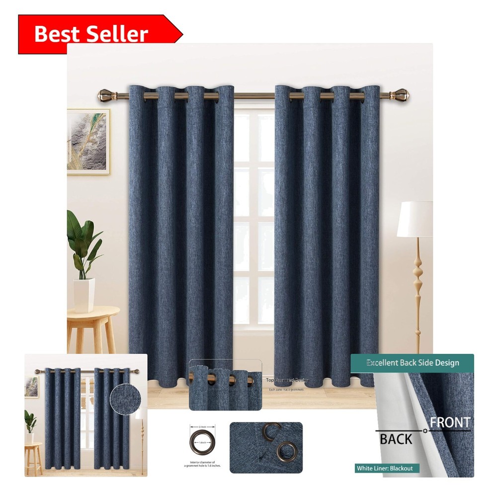 Thermal Insulated Blackout Drapes in Textured Blue – 50x95 Inches, 2 Panels