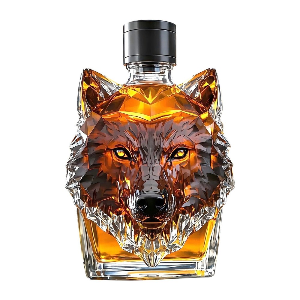 2025 Wolf Head Whiskey Bottle 300ml Unique Crested Whiskey Decanter Gift