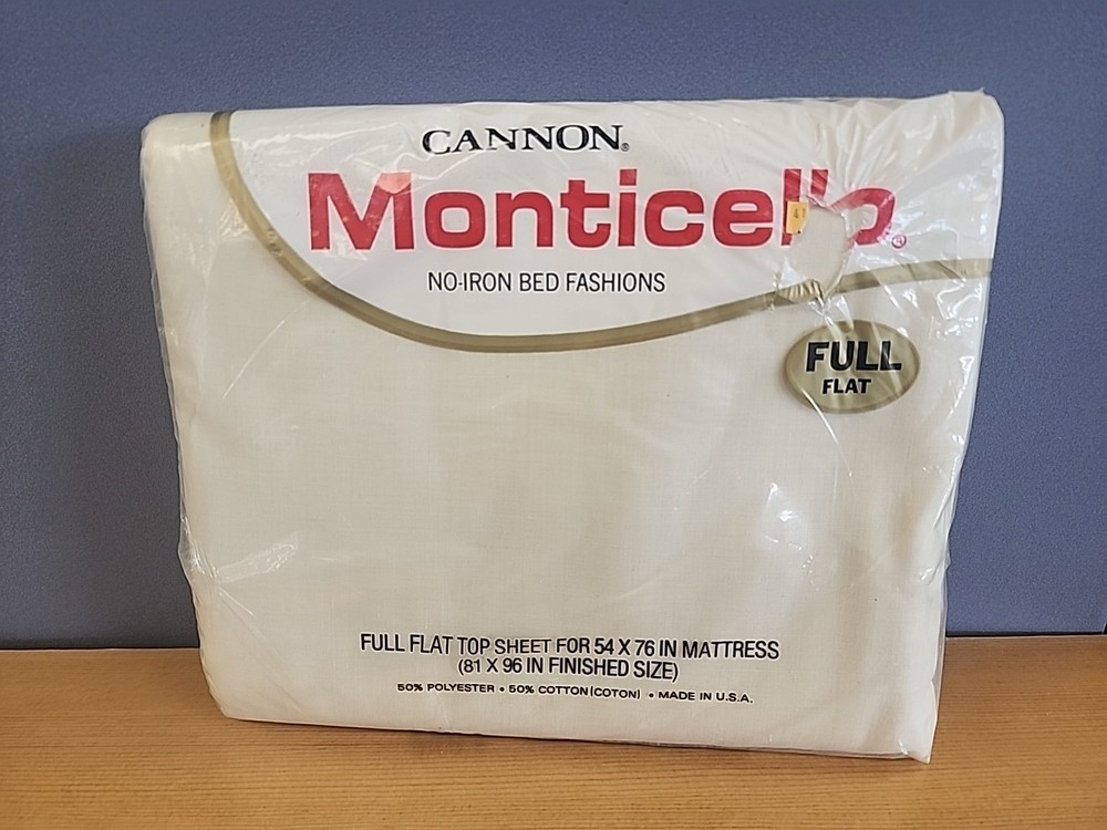 Vintage Cannon Monticello Beige Full Flat Sheet 54 X 76 No Iron Cotton Poly NOS