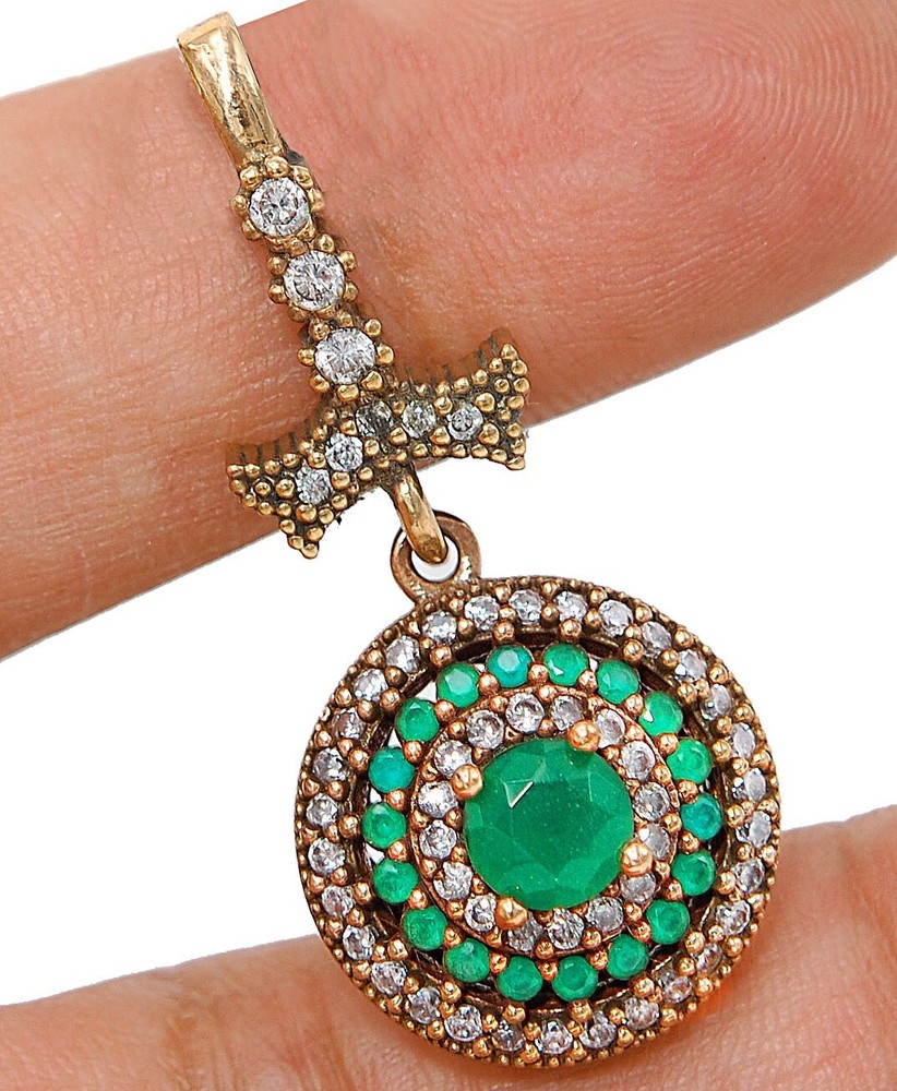 Vintage Ottoman 5CT Emerald 925 Sterling Silver Pendant TC5