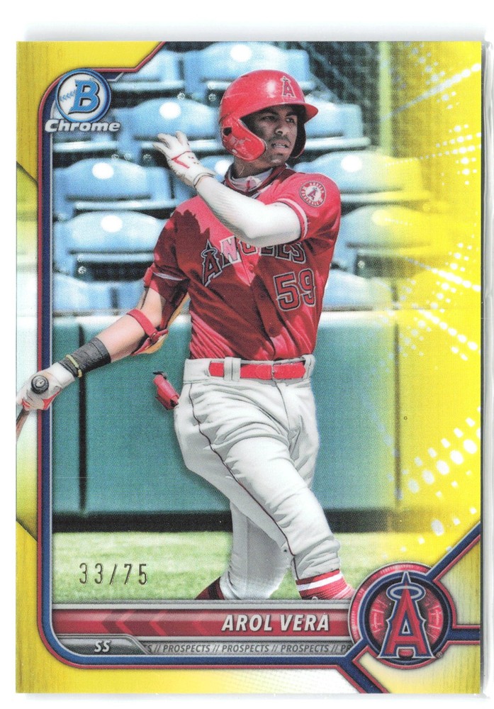 2022 Bowman Prospects Arol Vera Yellow Parallel #/75 Rookie Card