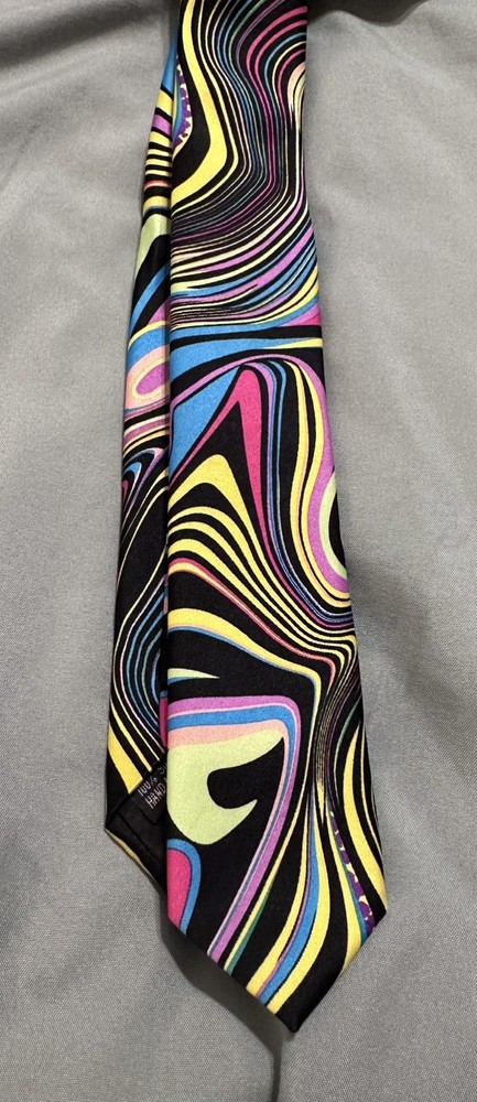 Twenty Dollar Tie Mens Necktie Psychedelic Multicolor 100% Silk Handmade Funky