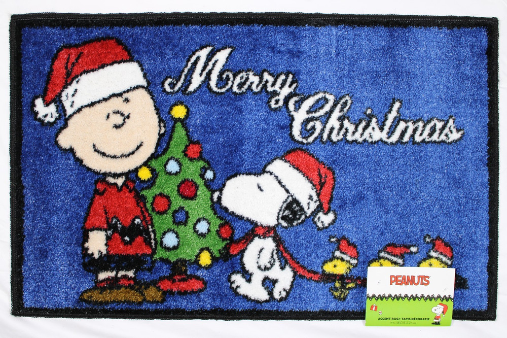 PEANUTS SNOOPY Charlie Brown & Woodstock, MERRY CHRISTMAS Bath accent rug 17x28-image