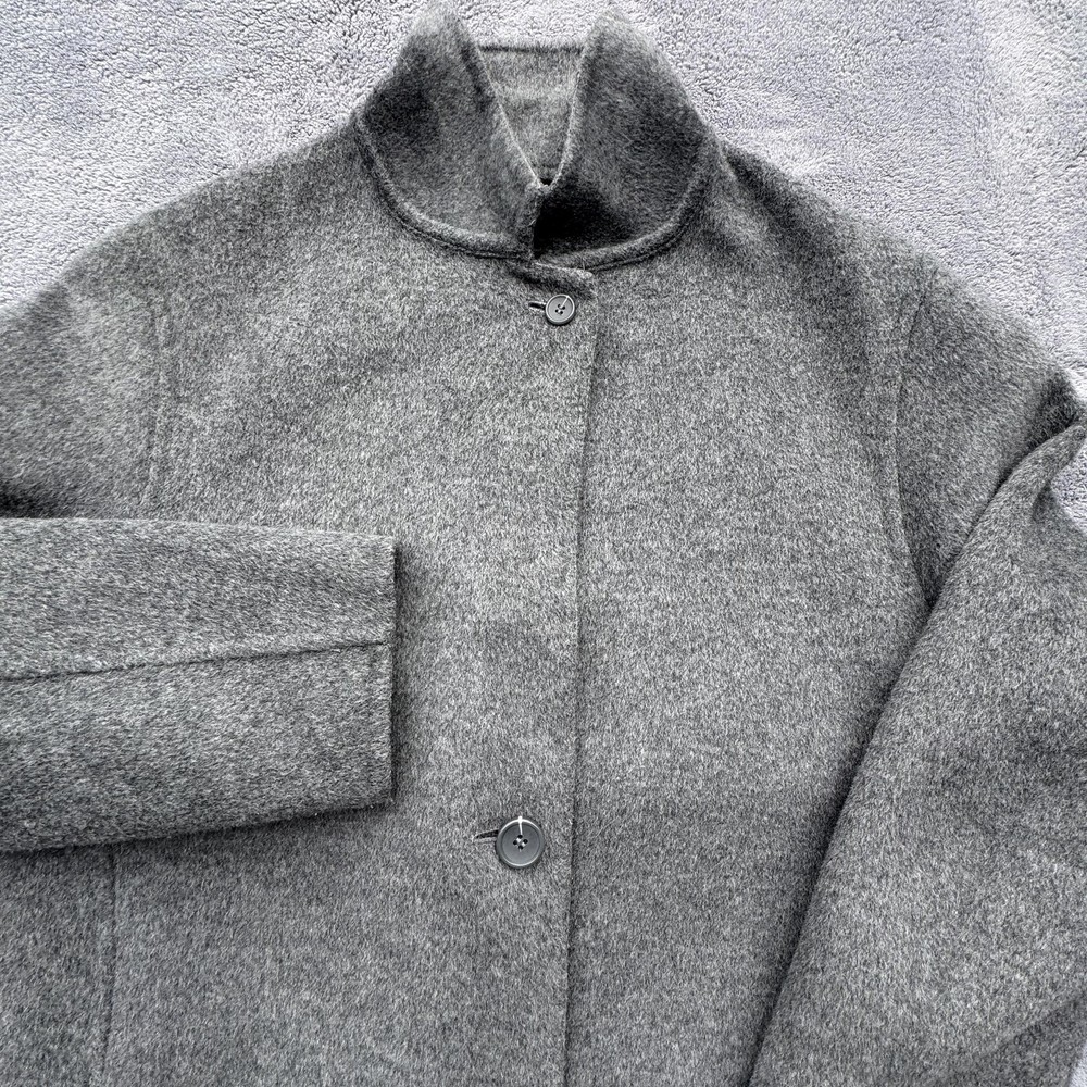 Uniqlo Coat Womens XS Gray Wool Blend Button Up Long Overcoat Minimalist Chic