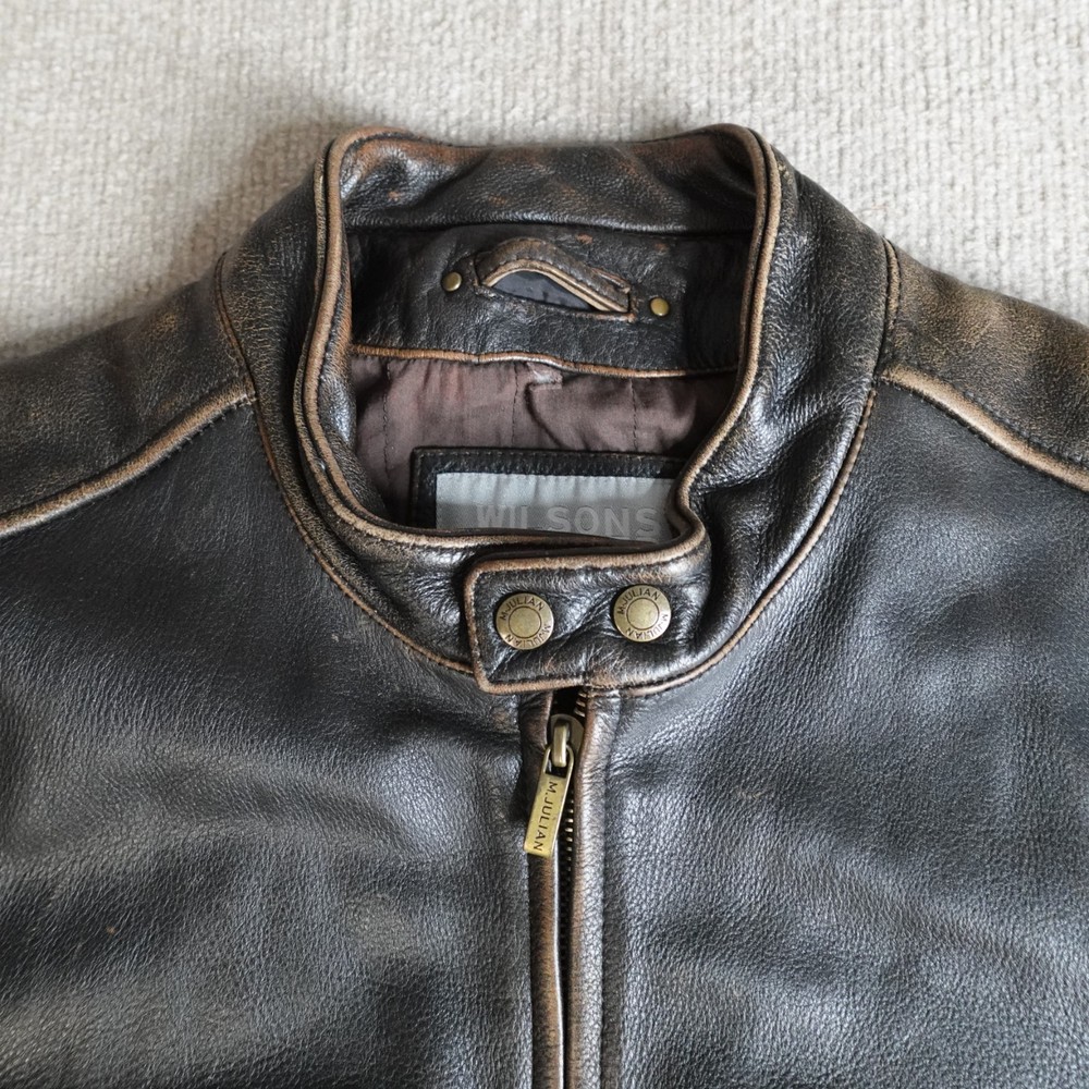 Wilsons Leather Mens Jacket Large Brown Leather Cafe Julian Racer