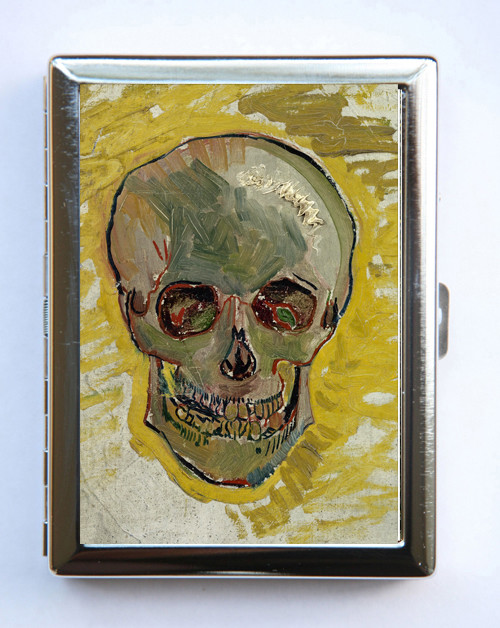 Van Gogh Skull Design Metal Cigarette Case Wallet Holder