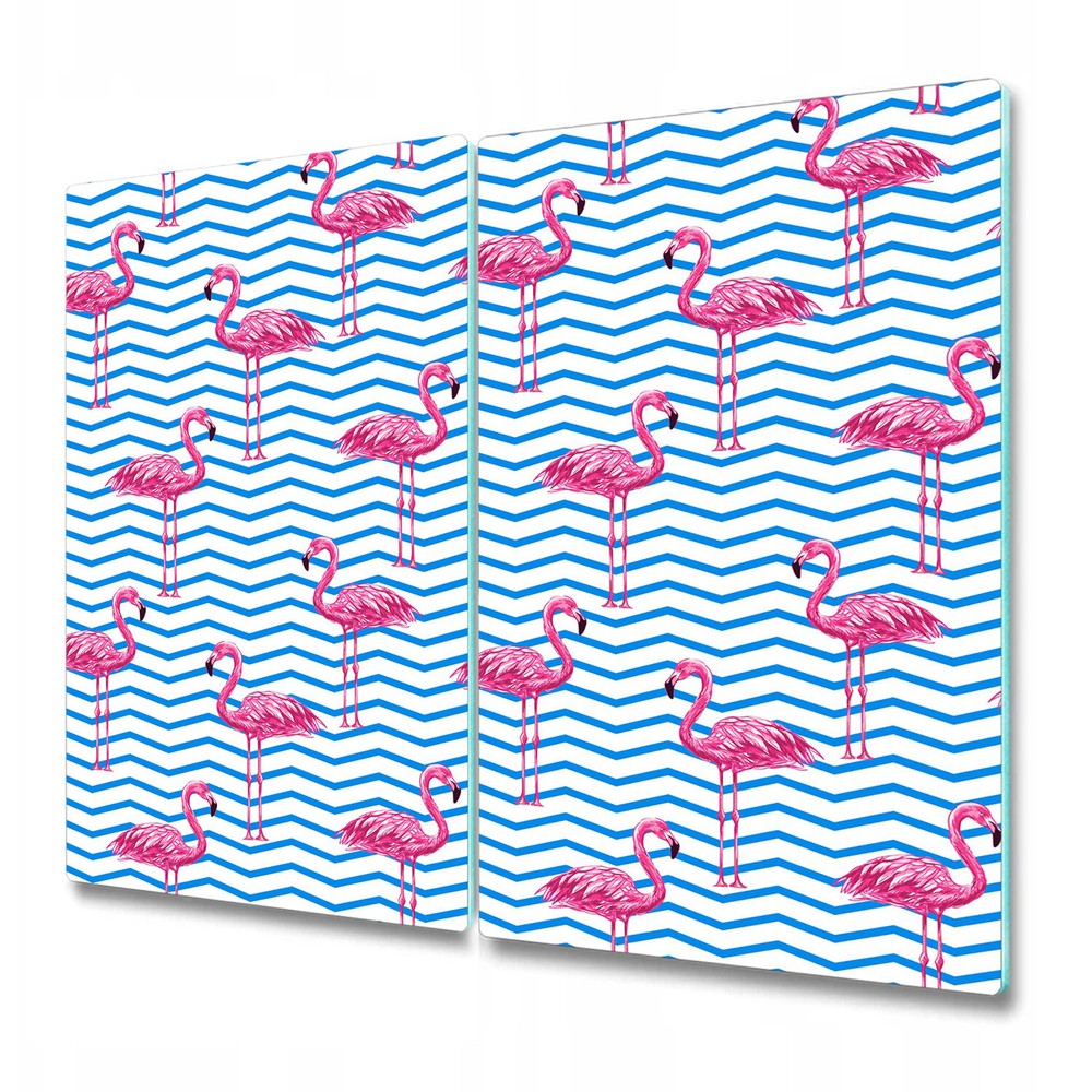 Glass Surface Protector with Pink Flamingos and Blue Zigzag Design 2x30x52