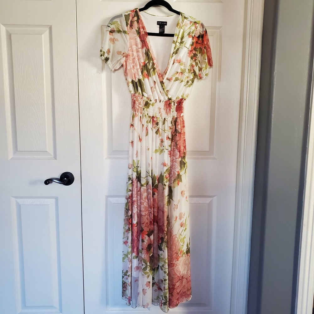 Kate & Lily Pink Blush Floral Chiffon Ruffled Maxi Dress Size 6