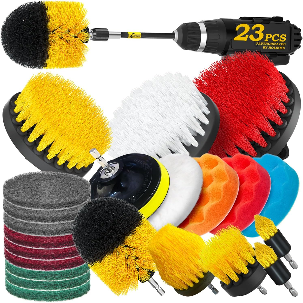Holikme 23Pack Drill Brush Attachments Set, Scrub Pads & Sponge, Buffing Pads, P