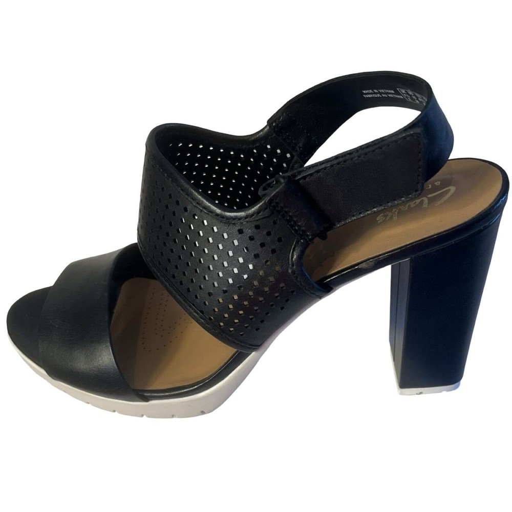 Clarks Womens Malory Black Leather Ankle Strap Sandals Size 10W Open Toe Patina New
