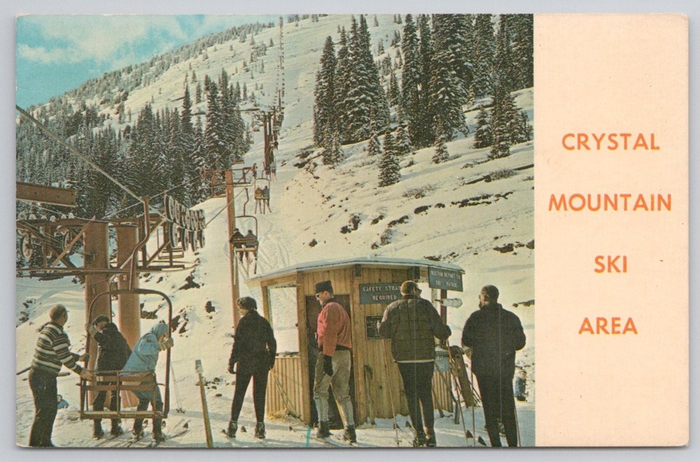 Crystal Mountain Ski Area Chair Lift Mt Rainier Washington Vintage Postcard
