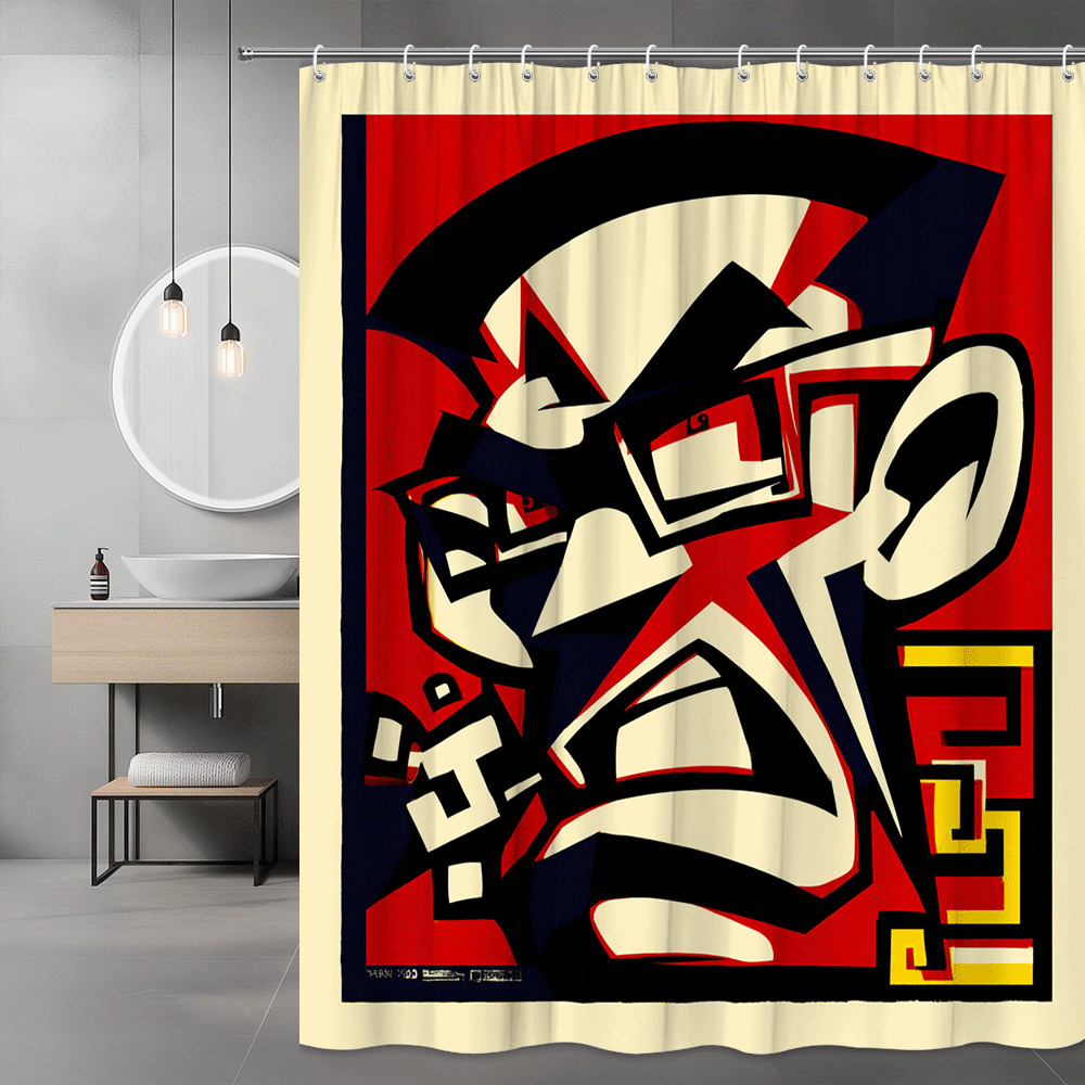 Abstract Face Art Shower Curtain Red Black Graphic