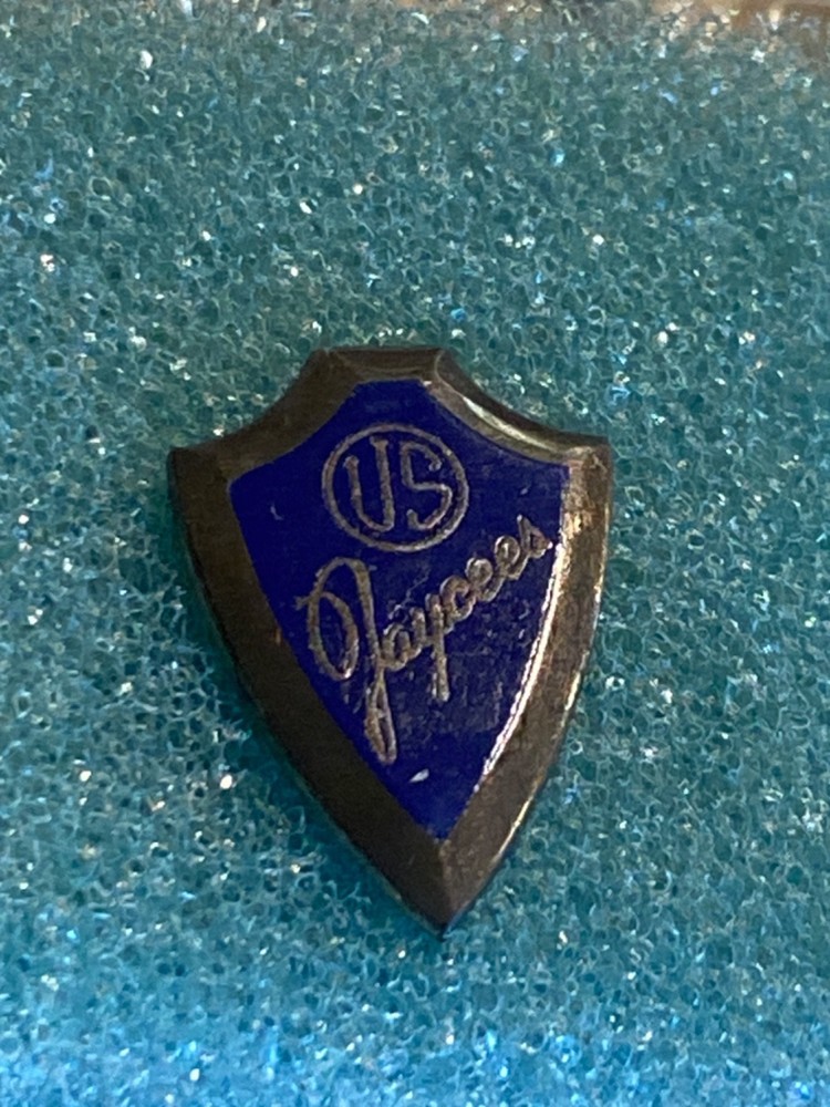 VTG Antique NOS US Jaycees Shield Lapel Pin Blue Enamel in L.G. Balfour Co Box