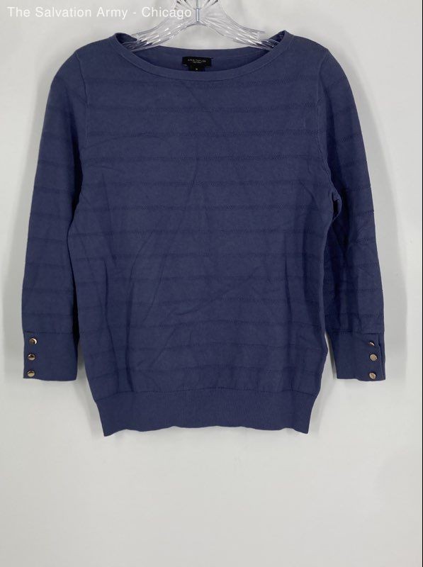 Ann Taylor Womens Blue Crew Neck Long Sleeve Pullover Sweater Size Medium