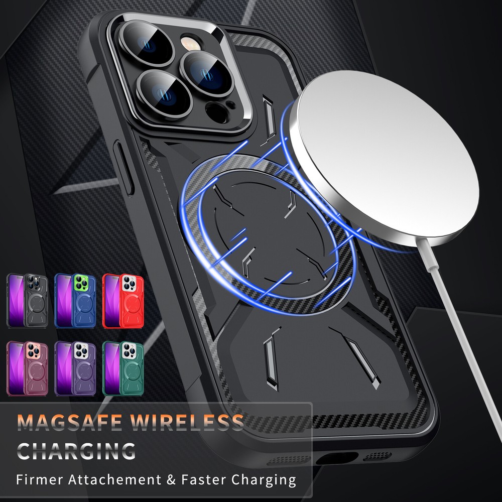 For iPhone 15 Pro Max 14 13 Mag Safe Magnetic Rugged Case with Lens Protector