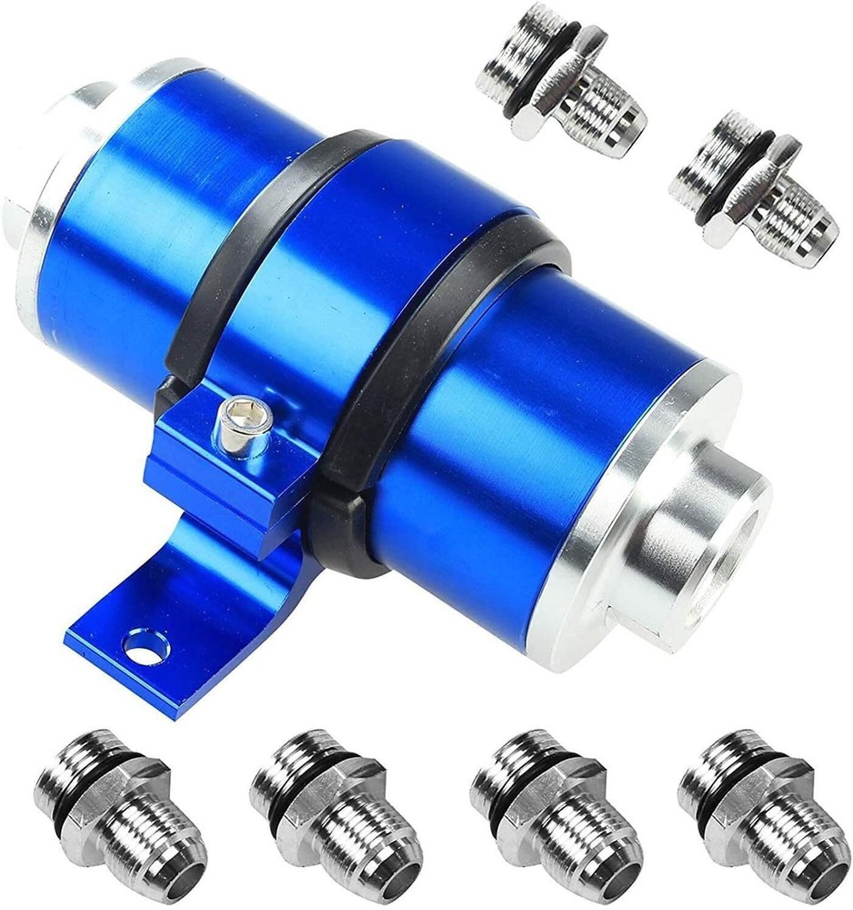 Blue 30 Micron Billet Aluminum Inline Fuel/petrol Filter + Bracket AN6/AN8/AN10