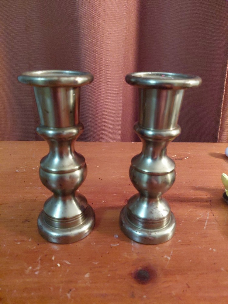 Pair of 2 Vintage Solid Brass Candlesticks 5