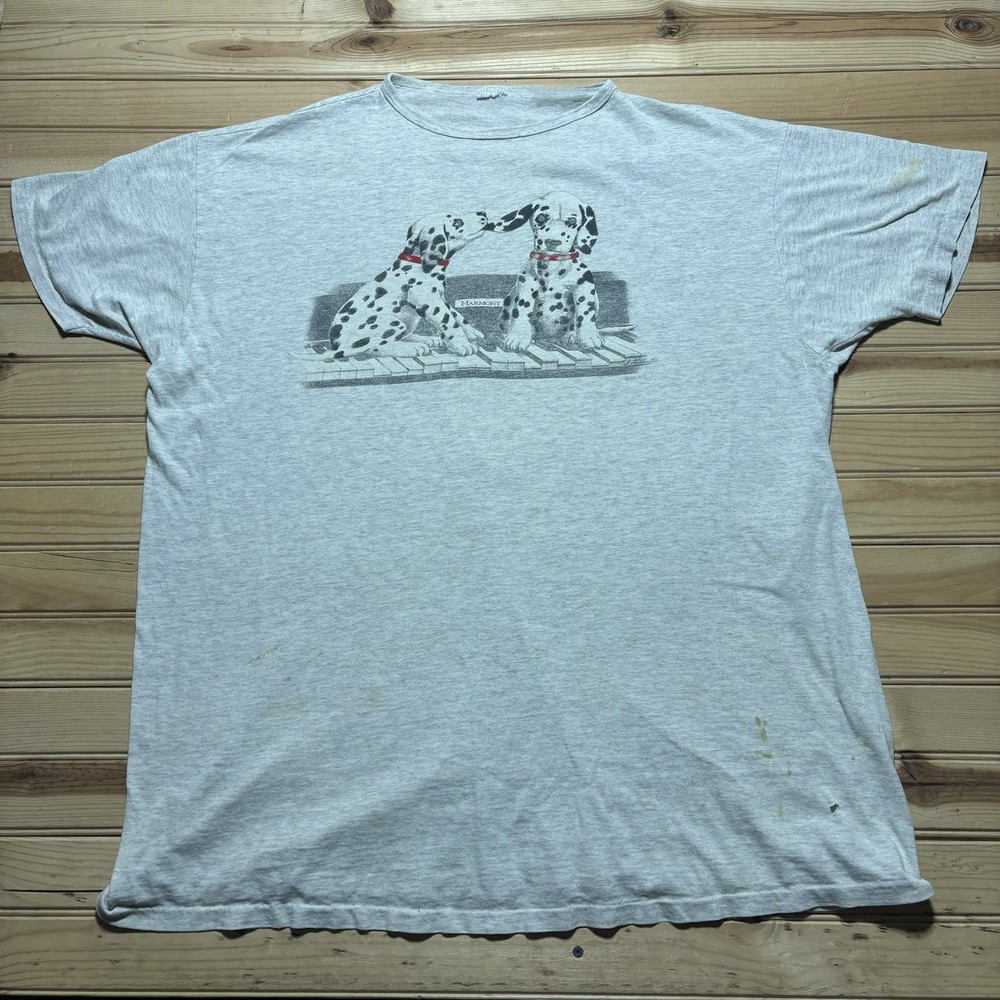 Vintage 90s Harmony Dalmatian Puppies Portrait Art Adorable Piano Shirt Size 2XL