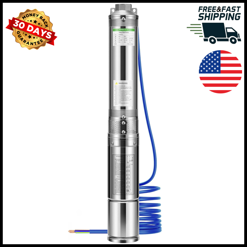 Bomba Sumergible De Pozo Profundo 1 HP 230V 207 Pies Electrica Acero Inoxidable