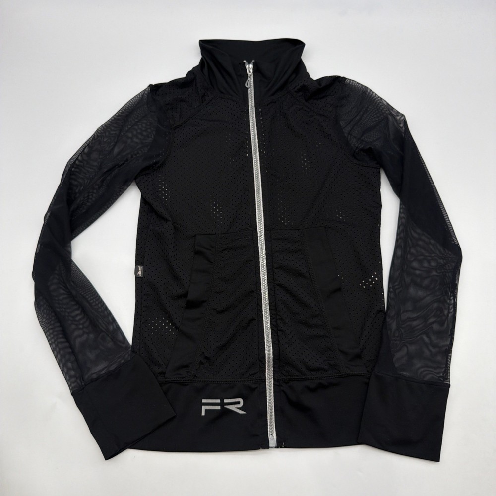 Fiber Sport Slim Sweatshirt Women M Black Pockets Logo Full Zip .#45172