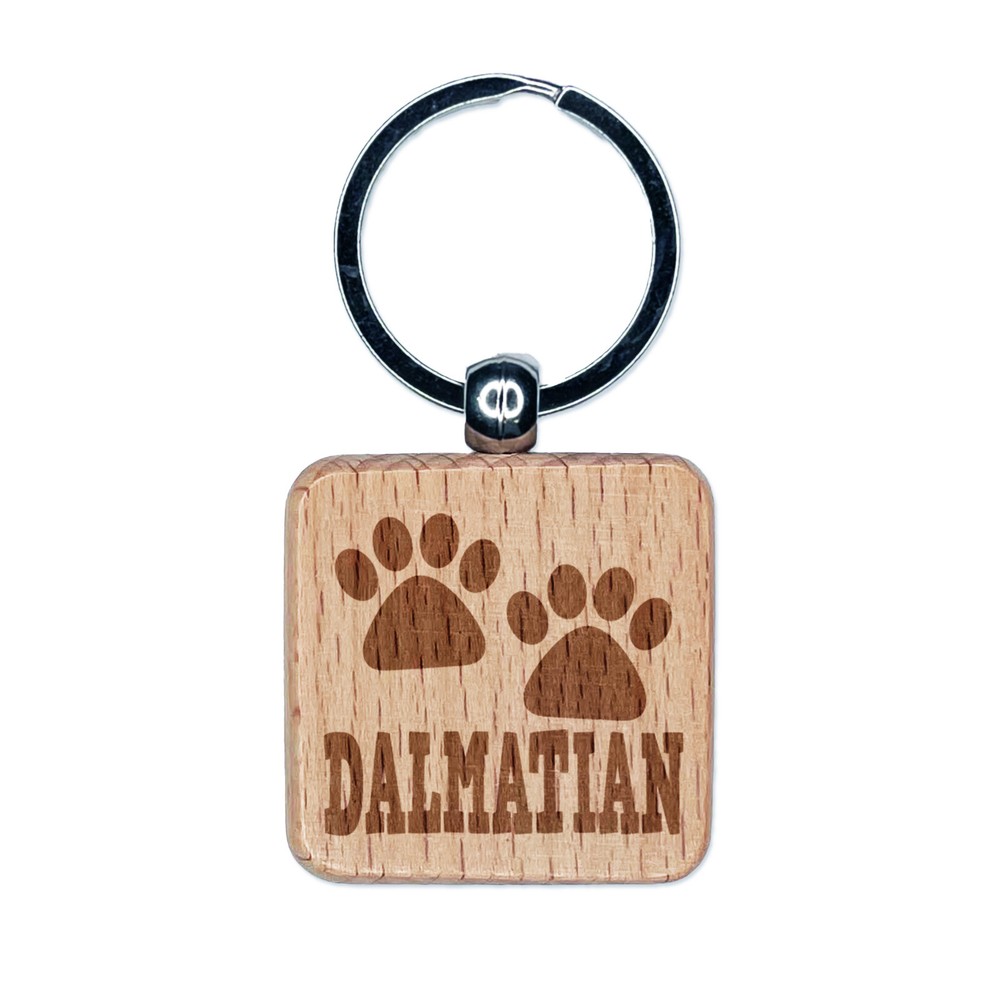 Dalmatian Paw Print Engraved Wood Keychain Charm for Dog Lovers