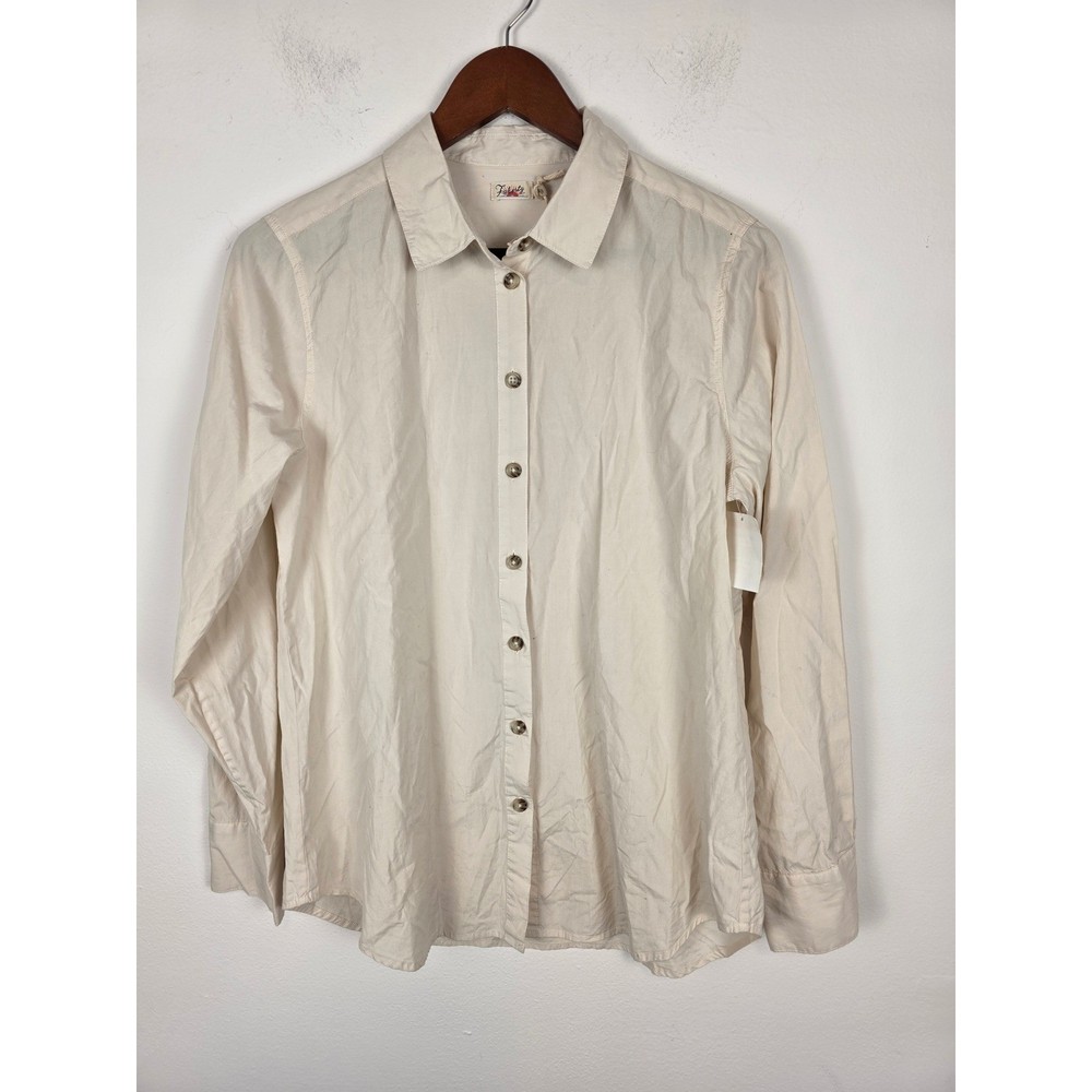 Faherty Button Down Shirt Women's Long Sleeve Classic Fit Beige Cotton