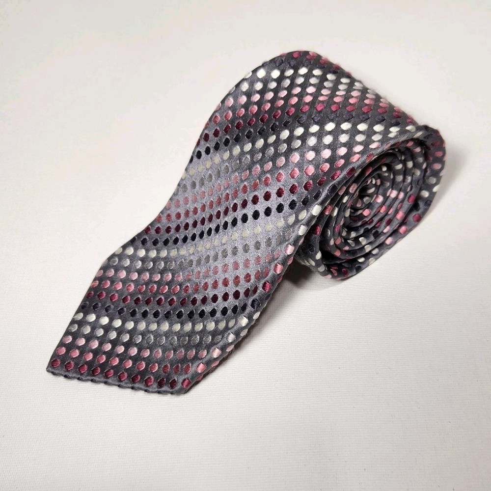 Geoffrey Beene Mens Necktie Tie Silk Satin Gray Blue White Paisley