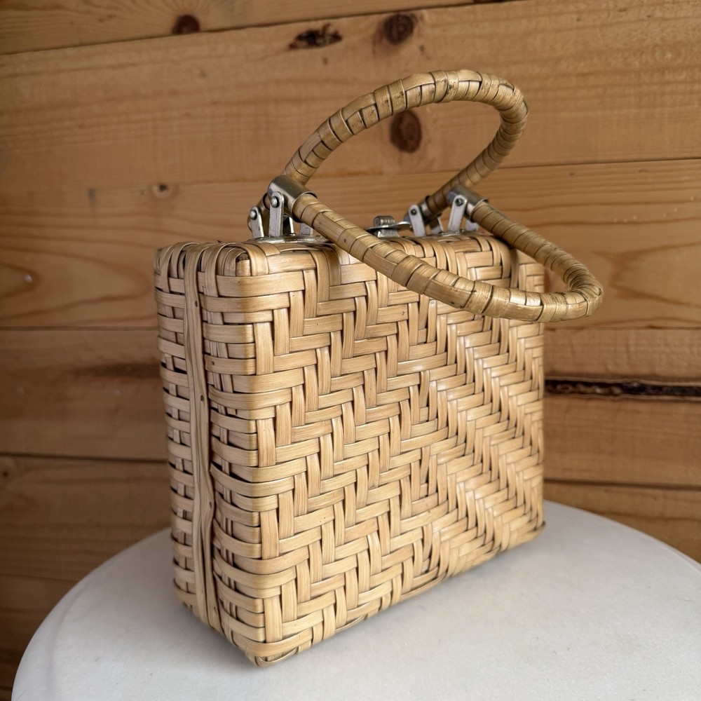 VTG Wicker Rattan Purse Case Hand Bag 60’s 50’s *Wear/smoke* Boho Retro Cottage