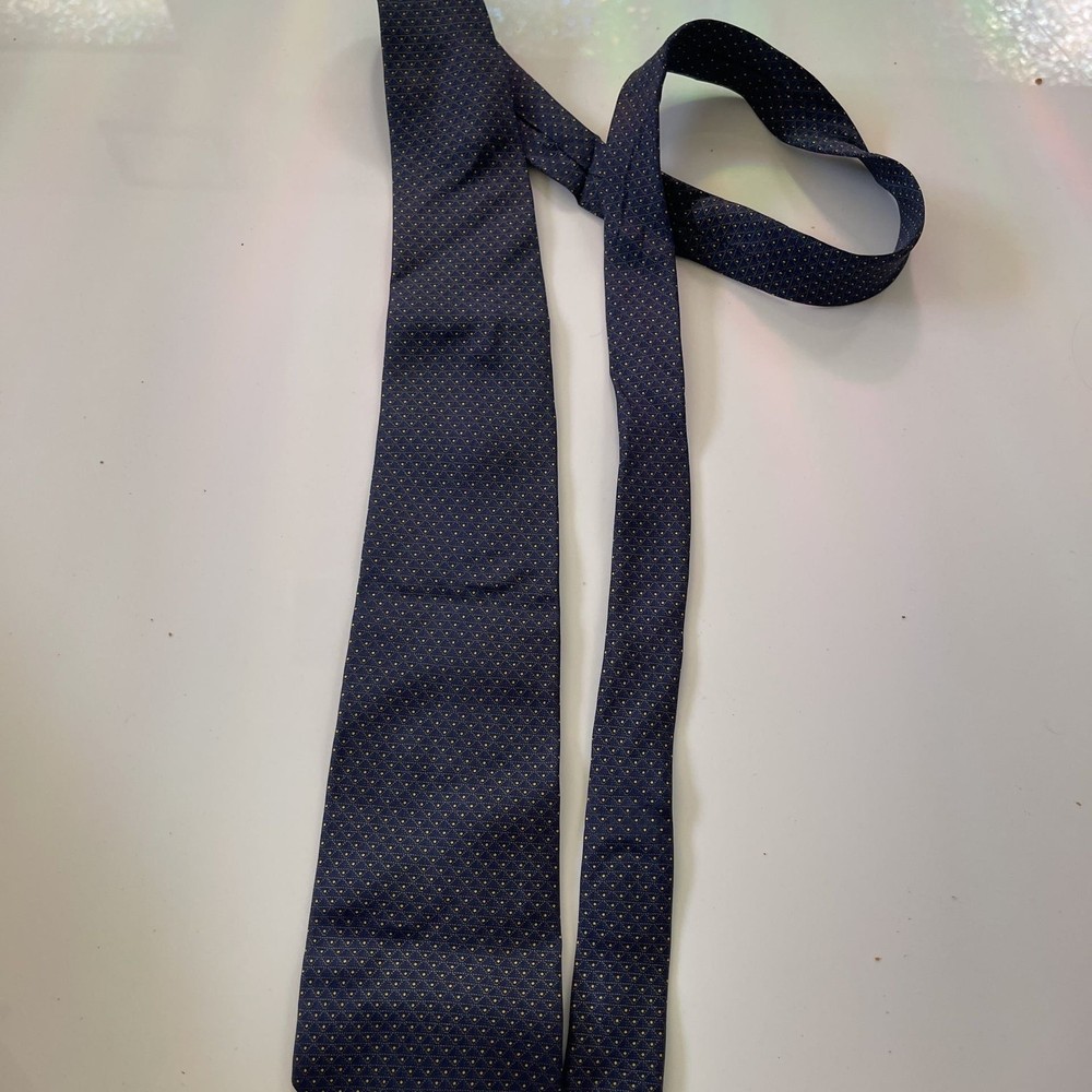 Navy Blue Silk Tie with Gold Polka Dots
