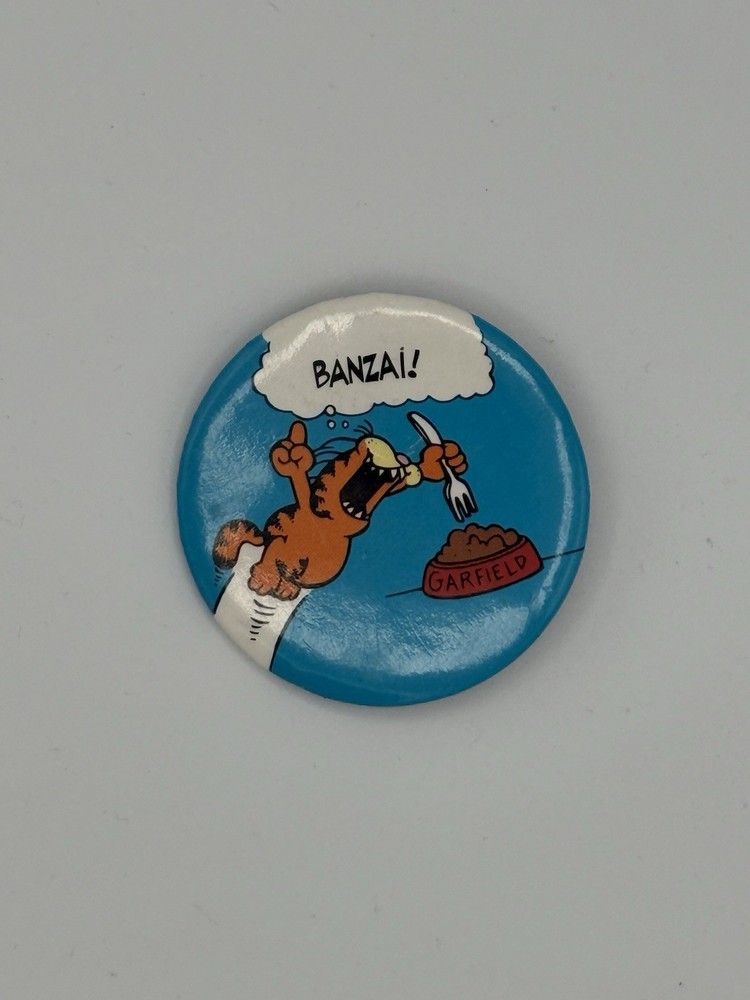 Garfield Banzai Jim Davis Vintage Metal Pinback Pin Button