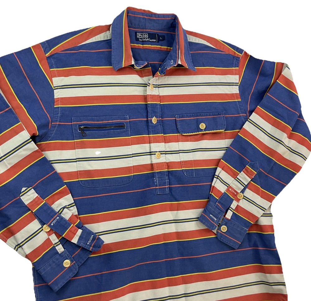 Vintage Polo Ralph Lauren Shirt Men Sz L Popover Canvas 90s Sailing Striped RARE