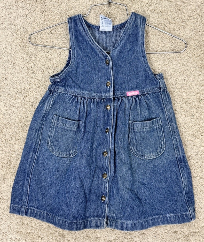 VTG Oshkosh B’Gosh Toddler Girls Denim Button Up Sleeveless Dress Size 4T USA