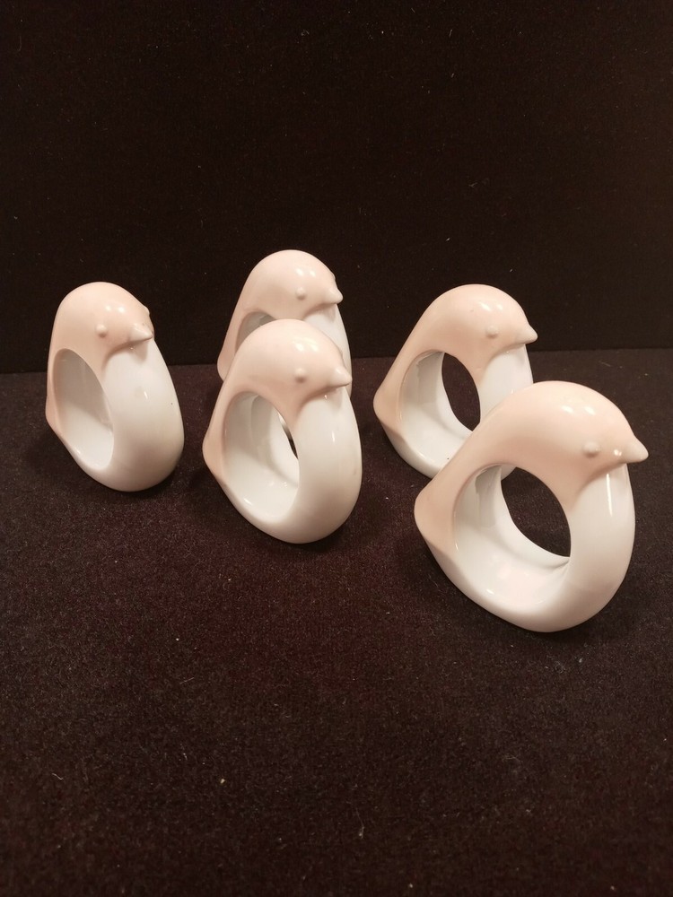 set of 5 Takahashi Porcelain  bird napkin rings made in japan