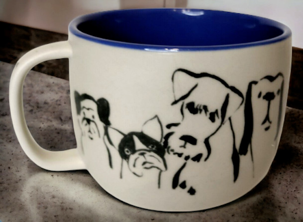 Anthropologie  Dog Person Mug Cream Stoneware w/ Blue 12 oz Coffee Cup Mug