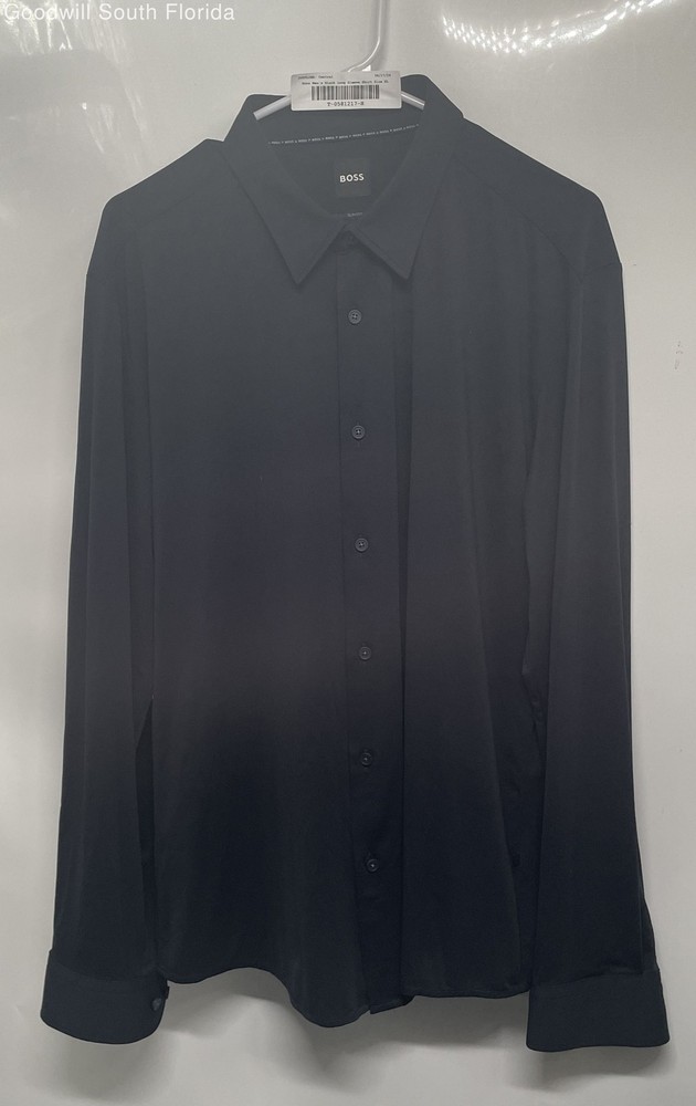 Hugo Boss Mens Black Long Sleeve Pointed Collar Slim Fit Button-Up Shirt Size XL