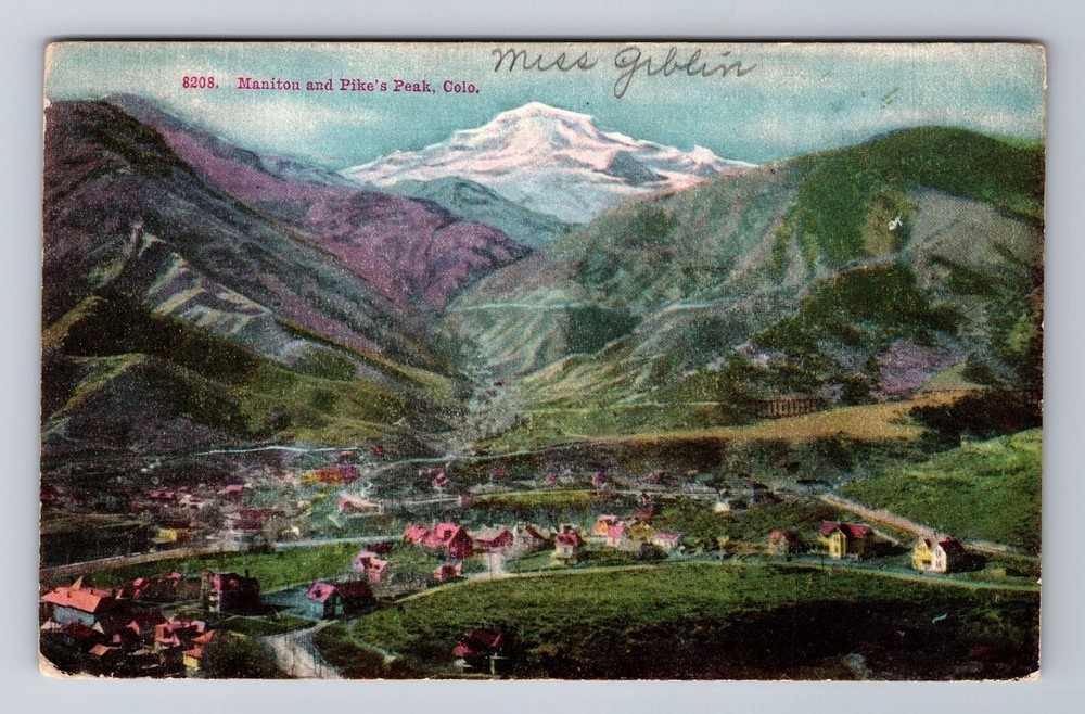 Pikes Peak CO-Colorado, Aerial Of Manitou Area, Antique, Vintage c1909 Postcard
